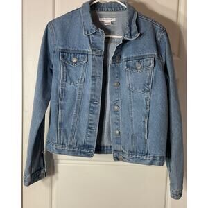 Glamorous Denim w/Hand-painted Floral Print Back Unique Denim Jacket S